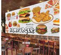 XLMING Retro Brick Wall Hamburger Pizza Fried Chicken 3D Wallpaper Luxury Home Dining Decor Paste Sofa Living Room The Wall for Bedroom Mural-200cm×140cm