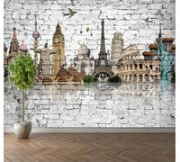 XLMING Retro Brick Wall Hand Drawn Architecture Aeroplane 3D Wallpaper Silky Texture Home Study Office Grey Dining Room Sofa Bedroom Living Room TV Backdrop-300cm×210cm