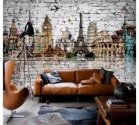 XLMING Retro Brick Wall Hand Painted Architectural Art 3D Wallpaper Luxury Silk Study Dining Feature Sofa Grey Bedroom Living Room Tv Decorative Wall-350cm×256cm