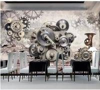 XLMING Retro Brick Wall Machinery Gears Industrial Style 3D Wallpaper Premium Textured Silk Study Dining Living Room Bedroom Sofa TV Wall Easy Install-250cm×170cm