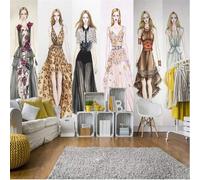 XLMING Retro Cartoon Beauty Beauty Salon Clothing Store Hand Drawn 3D Wallpaper Premium Textured Silk Study Dining Living Room Bedroom Sofa TV Wall Easy Install-250cm×170cm