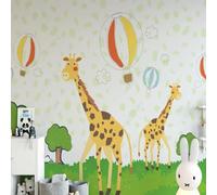 XLMING Retro Cartoon Colourful Animals Giraffe Hot Air Balloon 3D Wallpaper Silky Texture Home Study Office Grey Dining Room Sofa Bedroom Living Room TV Backdrop-300cm×210cm