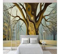 XLMING Retro Cartoon Winter Forest Tree Branches Twilight 3D Wallpaper Silky Texture Home Study Office Grey Dining Room Sofa Bedroom Living Room TV Backdrop-400cm×280cm