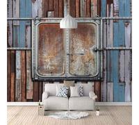 XLMING Retro Colour Wooden Planks Iron Gate Industrial Style 3D Wallpaper Silky Texture Home Study Office Grey Dining Room Sofa Bedroom Living Room TV Backdrop-250cm×170cm