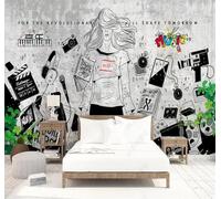XLMING Retro Concrete Wall Graffiti Figures Music 3D Wallpaper Luxury Home Dining Decor Paste Sofa Living Room The Wall for Bedroom Mural-250cm×170cm