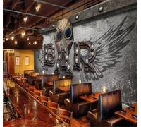 XLMING Retro Concrete Wall Metal Skull Industrial Style 3D Wallpaper Premium Textured Silk Study Dining Living Room Bedroom Sofa TV Wall Easy Install-250cm×170cm