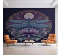XLMING Retro Creative Circular Purple Lotus 3D Wallpaper Premium Textured Silk Study Dining Living Room Bedroom Sofa TV Wall Easy Install-150cm×105cm