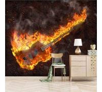 XLMING Retro Creative Flame Guitar Art 3D Wallpaper Silky Texture Home Study Office Grey Dining Room Sofa Bedroom Living Room TV Backdrop-200cm×140cm