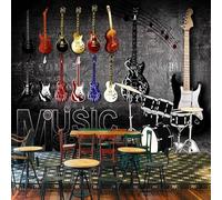 XLMING Retro Creative Multicoloured Guitar Music 3D Wallpaper Premium Textured Silk Study Dining Living Room Bedroom Sofa TV Wall Easy Install-350cm×256cm