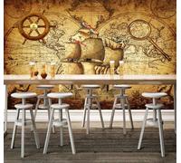 XLMING Retro Creative World Map Sailboat Ocean 3D Wallpaper Silky Texture Home Study Office Grey Dining Room Sofa Bedroom Living Room TV Backdrop-300cm×210cm