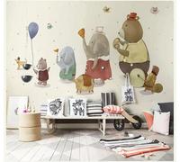 XLMING Retro Cute Elephants Bears Balloons 3D Wallpaper Luxury Silk Study Dining Feature Sofa Grey Bedroom Living Room Tv Decorative Wall-350cm×256cm