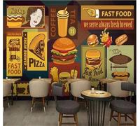 XLMING Retro Food Hamburger Pizza French Fries 3D Wallpaper Luxury Home Dining Decor Paste Sofa Living Room The Wall for Bedroom Mural-250cm×170cm