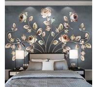 XLMING Retro Fresh Beautiful Flowers and Birds 3D Wallpaper Silky Texture Home Study Office Grey Dining Room Sofa Bedroom Living Room TV Backdrop-300cm×210cm