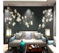 XLMING Retro Fresh Beautiful White Magnolia Flowers Birds 3D Wallpaper Premium Textured Silk Study Dining Living Room Bedroom Sofa TV Wall Easy Install-200cm×140cm