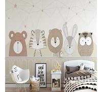 XLMING Retro Geometric Cartoon Little Bear Rabbit Lion 3D Wallpaper Silky Texture Home Study Office Grey Dining Room Sofa Bedroom Living Room TV Backdrop-350cm×256cm
