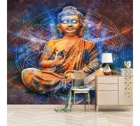XLMING Retro Geometric Creative Buddha Statue Art 3D Wallpaper Silky Texture Home Study Office Grey Dining Room Sofa Bedroom Living Room TV Backdrop-150cm×105cm