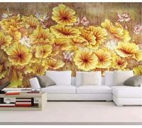 XLMING Retro Golden Lotus Leaves Pink Lotus Flowers 3D Wallpaper Luxury Home Dining Decor Paste Sofa Living Room The Wall for Bedroom Mural-300cm×210cm