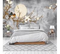 XLMING Retro Grey Moon Flowers Little Birds 3D Wallpaper Luxury Home Dining Decor Paste Sofa Living Room The Wall for Bedroom Mural-430cm×300cm