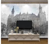 XLMING Retro Hand Drawn Black and White Architecture Trees 3D Wallpaper Luxury Silk Study Dining Feature Sofa Grey Bedroom Living Room Tv Decorative Wall-350cm×256cm