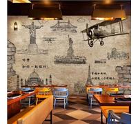 XLMING Retro Hand Drawn Brick Wall Plane Architecture Tower 3D Wallpaper Premium Textured Silk Study Dining Living Room Bedroom Sofa TV Wall Easy Install-200cm×140cm