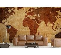 XLMING Retro Hand Drawn Brown World Map 3D Wallpaper Luxury Silk Study Dining Feature Sofa Grey Bedroom Living Room Tv Decorative Wall-300cm×210cm