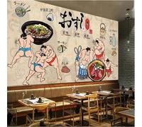 XLMING Retro Hand Drawn Figures Sumo Wrestling Food Restaurant 3D Wallpaper Silky Texture Home Study Office Grey Dining Room Sofa Bedroom Living Room TV Backdrop-150cm×105cm