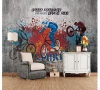XLMING Retro Hand Drawn Graffiti Bicycle Sports 3D Wallpaper Luxury Home Dining Decor Paste Sofa Living Room The Wall for Bedroom Mural-200cm×140cm