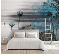 XLMING Retro Hand Drawn Ink Wash Blue Lotus Leaves 3D Wallpaper Luxury Home Dining Decor Paste Sofa Living Room The Wall for Bedroom Mural-430cm×300cm