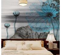 XLMING Retro Hand Drawn Ink Wash Blue Lotus Leaves 3D Wallpaper Luxury Silk Study Dining Feature Sofa Grey Bedroom Living Room Tv Decorative Wall-400cm×280cm