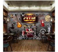 XLMING Retro Hand Drawn Nostalgic Brick Wall Music Art 3D Wallpaper Silky Texture Home Study Office Grey Dining Room Sofa Bedroom Living Room TV Backdrop-350cm×256cm