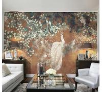 XLMING Retro Hand Drawn Plants Flowers Peacock 3D Wallpaper Luxury Home Dining Decor Paste Sofa Living Room The Wall for Bedroom Mural-400cm×280cm