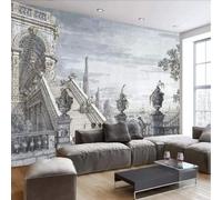 XLMING Retro Hand Drawn Relief Art Architecture Staircase 3D Wallpaper Silky Texture Home Study Office Grey Dining Room Sofa Bedroom Living Room TV Backdrop-200cm×140cm