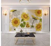 XLMING Retro Hand Drawn Sunflowers Creative Pastoral 3D Wallpaper Luxury Home Dining Decor Paste Sofa Living Room The Wall for Bedroom Mural-430cm×300cm