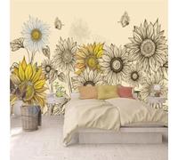 XLMING Retro Hand Drawn Sunflowers Floral Butterflies 3D Wallpaper Luxury Home Dining Decor Paste Sofa Living Room The Wall for Bedroom Mural-150cm×105cm