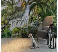 XLMING Retro Hand Drawn Waterfall Plants Landscape 3D Wallpaper Premium Textured Silk Study Dining Living Room Bedroom Sofa TV Wall Easy Install-300cm×210cm