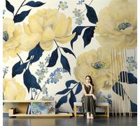 XLMING Retro Hand Painted Botanical Yellow Rose 3D Wallpaper Premium Textured Silk Study Dining Living Room Bedroom Sofa TV Wall Easy Install-430cm×300cm