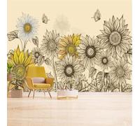 XLMING Retro Hand Painted Sunflowers Butterflies Art 3D Wallpaper Luxury Home Dining Decor Paste Sofa Living Room The Wall for Bedroom Mural-250cm×170cm