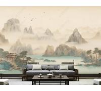 XLMING Retro Landscape Trees Birds Architecture 3D Wallpaper Luxury Silk Study Dining Feature Sofa Grey Bedroom Living Room Tv Decorative Wall-430cm×300cm
