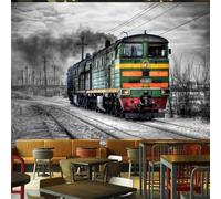 XLMING Retro Minimalist Three Dimensional Train Snowy Landscape 3D Wallpaper Silky Texture Home Study Office Grey Dining Room Sofa Bedroom Living Room TV Backdrop-300cm×210cm