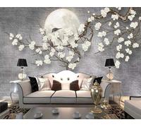 XLMING Retro Moon Branches Flowers Birds 3D Wallpaper Luxury Home Dining Decor Paste Sofa Living Room The Wall for Bedroom Mural-200cm×140cm