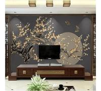 XLMING Retro Moon Branches Flowers Butterflies 3D Wallpaper Premium Textured Silk Study Dining Living Room Bedroom Sofa TV Wall Easy Install-200cm×140cm