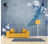 XLMING Retro Moon Peacock Flowers Butterfly 3D Wallpaper Premium Textured Silk Study Dining Living Room Bedroom Sofa TV Wall Easy Install-400cm×280cm