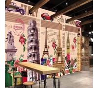 XLMING Retro Nostalgic Architecture Art Grass Flowers 3D Wallpaper Silky Texture Home Study Office Grey Dining Room Sofa Bedroom Living Room TV Backdrop-250cm×170cm