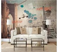 XLMING Retro Nostalgic Architecture Bridges Aeroplanes 3D Wallpaper Silky Texture Home Study Office Grey Dining Room Sofa Bedroom Living Room TV Backdrop-300cm×210cm