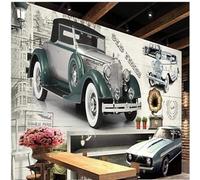 XLMING Retro Nostalgic Art Wood Grain Vintage Cars Architecture 3D Wallpaper Silky Texture Home Study Office Grey Dining Room Sofa Bedroom Living Room TV Backdrop-300cm×210cm