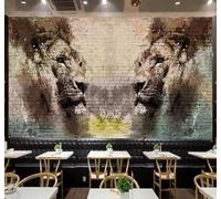XLMING Retro Nostalgic Brick Wall Graffiti Art Lion 3D Wallpaper Luxury Home Dining Decor Paste Sofa Living Room The Wall for Bedroom Mural-250cm×170cm
