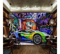 XLMING Retro Nostalgic Colourful Cars Graffiti Art 3D Wallpaper Silky Texture Home Study Office Grey Dining Room Sofa Bedroom Living Room TV Backdrop-400cm×280cm