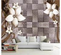 XLMING Retro Nostalgic Five Petalled Flower Lines Geometric Gold 3D Wallpaper Silky Texture Home Study Office Grey Dining Room Sofa Bedroom Living Room TV Backdrop-400cm×280cm