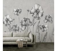 XLMING Retro Nostalgic Hand Drawn Plants Flowers Art 3D Wallpaper Silky Texture Home Study Office Grey Dining Room Sofa Bedroom Living Room TV Backdrop-430cm×300cm