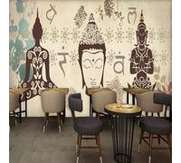 XLMING Retro Nostalgic Thailand Buddha Statues Art Patterns 3D Wallpaper Silky Texture Home Study Office Grey Dining Room Sofa Bedroom Living Room TV Backdrop-350cm×256cm